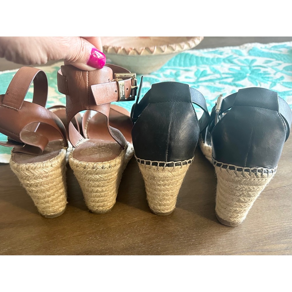 Vince Camuto Leather Espadrille Wedge Sandals in Brown and Black sz 9.5 - Picture 5 of 11